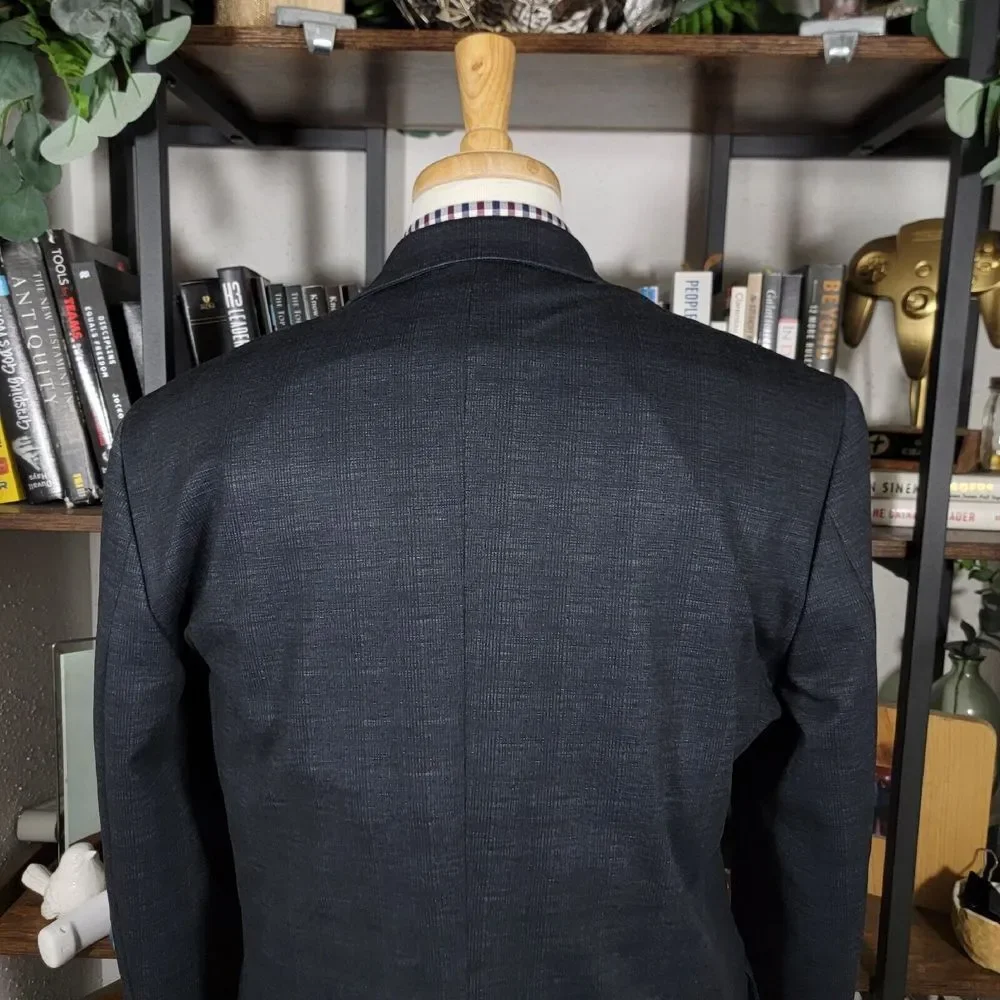 Joseph Abboud Men's Sport Coat‎ Blazer Two Button Navy Blue Plaid Slim Fit XLT